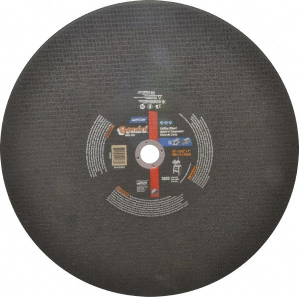 Norton - 16" Aluminum Oxide Cutoff Wheel - 5/32" Thick, 1" Arbor, 3,820 Max RPM, Use with Stationary Tools - Exact Tooling