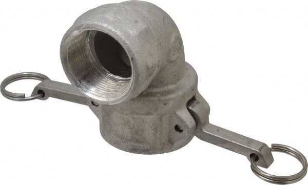 EVER-TITE Coupling Products - 1-1/2" Aluminum Cam & Groove Suction & Discharge Hose Female Coupler Female NPT Thread, 90° - Part D, 1-1/2" Thread, 250 Max psi - Exact Tooling