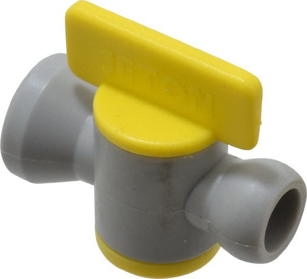 Value Collection - 2 Piece, 1/4" ID Coolant Hose Connection Valve - Male to Female Connection, POM Body, Unthreaded, Use with Snap Together Hose Systems - Exact Tooling