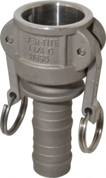 EVER-TITE Coupling Products - 1-1/4" Stainless Steel Cam & Groove Suction & Discharge Hose Female Coupler Hose Shank - Part C, 250 Max psi - Exact Tooling