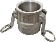 EVER-TITE Coupling Products - 1-1/2" Stainless Steel Cam & Groove Suction & Discharge Hose Female Coupler Female NPT Thread - Part D, 1-1/2" Thread, 250 Max psi - Exact Tooling