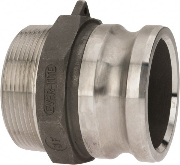 EVER-TITE Coupling Products - 3" Stainless Steel Cam & Groove Suction & Discharge Hose Male Adapter Male NPT Thread - Part F, 3" Thread, 200 Max psi - Exact Tooling