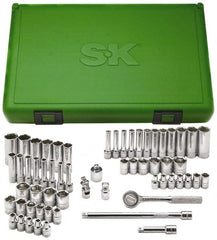 SK - 60 Piece 1/4" Drive Deep Well Socket Set - 6 Points, 1/8" to 5/8" (4mm to 16mm) Range, Inch/Metric Measurement Standard - Exact Tooling