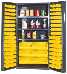 Quantum Storage - 3 Shelf 102 Bin Storage Cabinet - Steel, 36" Wide x 24" Deep x 72" High, Gray - Exact Tooling