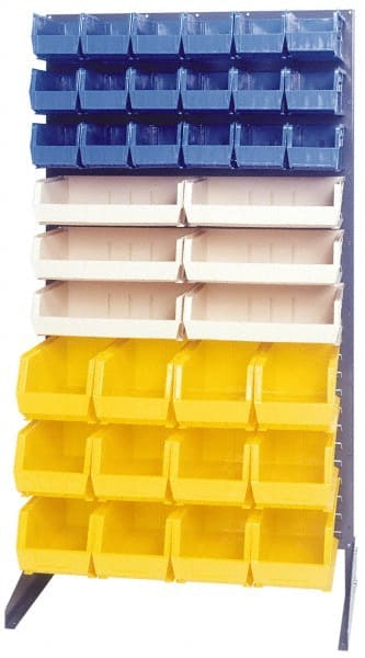 Quantum Storage - 300 Lb Capacity, 15" Deep x 36" Wide x 66" High, Steel Pick Rack - 1 Side, 28 Blue Polyethylene/Polypropylene Bins - Exact Tooling