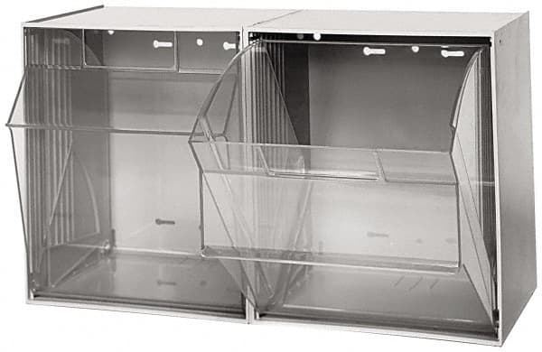Quantum Storage - 23-5/8" Wide x 13-7/8" High x 11-7/8" Deep, Small Parts Tip Out Stacking Bin Organizer - Polystyrene Frame, 2 Compartments, 11-1/16" Wide x 13-5/8" High x 8-7/8" Deep Bin - Exact Tooling
