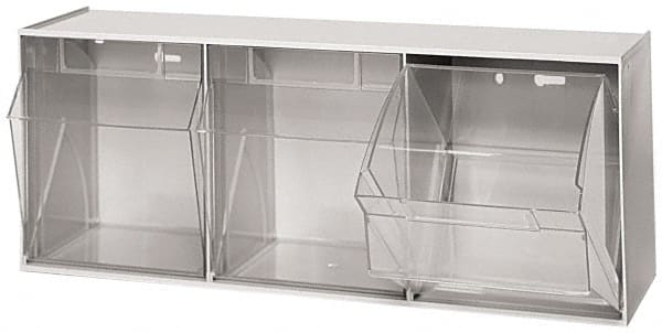 Quantum Storage - 23-5/8" Wide x 9-1/2" High x 7-3/4" Deep, Small Parts Tip Out Stacking Bin Organizer - Polystyrene Frame, 3 Compartments, 7-3/8" Wide x 8-5/8" High x 5-7/8" Deep Bin - Exact Tooling