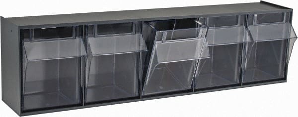 Quantum Storage - 23-5/8" Wide x 6-1/2" High x 5-1/4" Deep, Small Parts Tip Out Stacking Bin Organizer - Polystyrene Frame, 5 Compartments, 4-1/4" Wide x 5-3/4" High x 3-3/4" Deep Bin - Exact Tooling