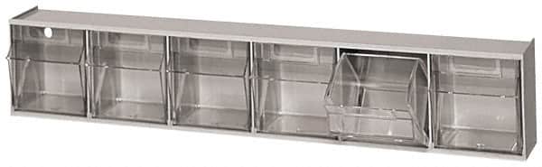 Quantum Storage - 23-5/8" Wide x 4-1/2" High x 3-5/8" Deep, Small Parts Tip Out Stacking Bin Organizer - Polystyrene Frame, 6 Compartments, 3-1/2" Wide x 3-3/4" High x 2-5/8" Deep Bin - Exact Tooling