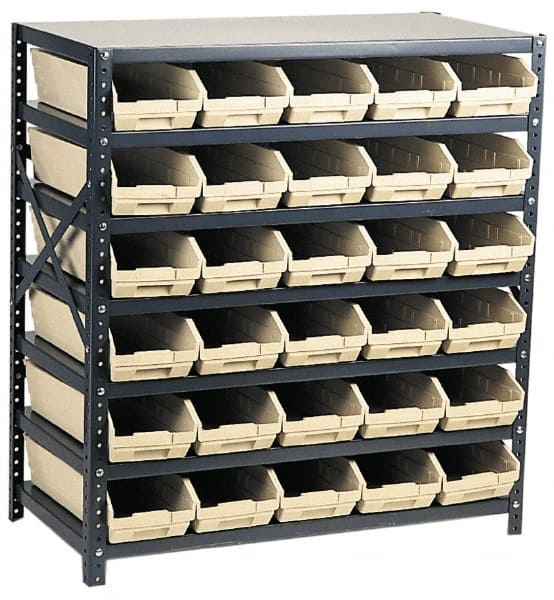 Quantum Storage - 2,100 Lb Capacity, 18" Deep x 36" Wide x 39" High, Steel Floor Rack - 1 Side, 48 Black Polyethylene/Polypropylene Bins - Exact Tooling
