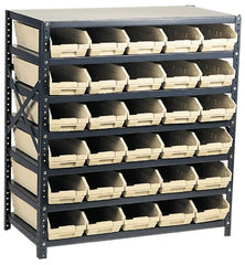 Quantum Storage - 2,100 Lb Capacity, 18" Deep x 36" Wide x 39" High, Steel Floor Rack - 1 Side, 48 Ivory Polyethylene/Polypropylene Bins - Exact Tooling