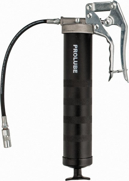 PRO-LUBE - 5,000 Max psi, Flexible Pistol Grease Gun - 14 oz (Cartridge) Capacity, 1/8 Thread Outlet, 40 Strokes per 0.07 oz, Bulk, Cartridge & Suction Fill, Includes 4 Jaw Coupler with Ball Check - Exact Tooling