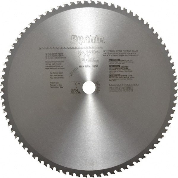 Porter-Cable - 14" Diam, 1" Arbor Hole Diam, 80 Tooth Wet & Dry Cut Saw Blade - Carbide-Tipped, Cutoff Action, Standard Round Arbor - Exact Tooling