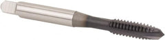 OSG - M10x1.25 Metric Fine, 3 Flute, TiCN Finish, Powdered Metal Spiral Point Tap - Plug Chamfer, Right Hand Thread, 2-15/16" OAL, 1-1/4" Thread Length, 0.381" Shank Diam - Exact Tooling
