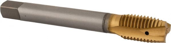 OSG - M16x2.00 Metric Coarse, 3 Flute, TiN Finish, Vanadium High Speed Steel Spiral Point Tap - Plug Chamfer, Right Hand Thread, 110mm OAL, 1-13/16" Thread Length, 0.48" Shank Diam, 6H Class of Fit - Exact Tooling