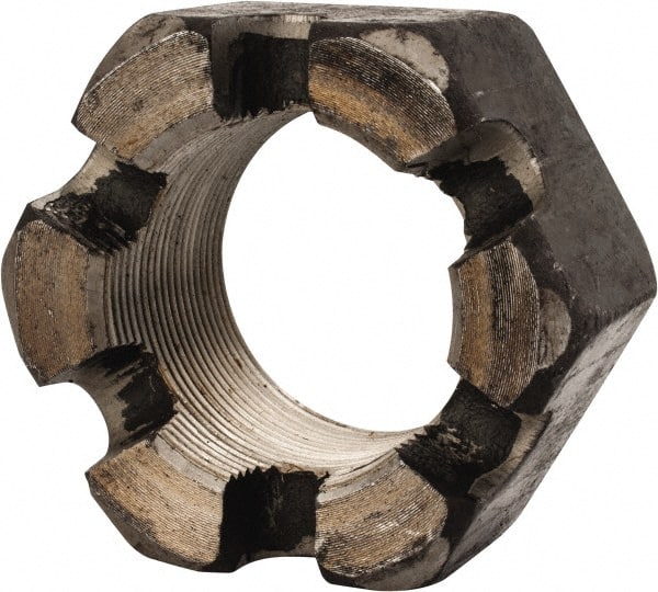 Value Collection - 2-12 UNF Grade 2 Steel Slotted Locknut - 3" Width Across Flats, 1-23/32" High, Uncoated - Exact Tooling