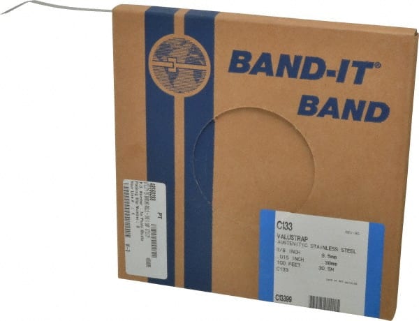 Made in USA - Grade 200 to 300, Stainless Steel Banding Strap Roll - 3/8" Wide x 0.015" Thick - Exact Tooling