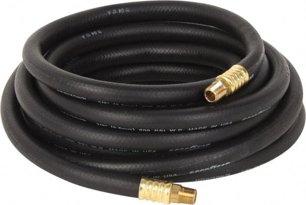Continental ContiTech - 3/8" ID x 0.669" OD 25' Long Multipurpose Air Hose - MNPT x MNPT Ends, 200 Working psi, -40 to 190°F, 1/4" Fitting, Black - Exact Tooling