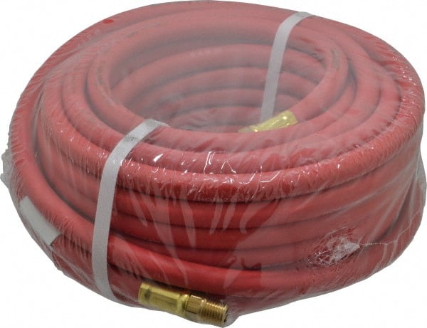 Continental ContiTech - 1/4" ID x 0.527" OD 50' Long Multipurpose Air Hose - MNPT x MNPT Ends, 250 Working psi, -40 to 190°F, 1/4" Fitting, Red - Exact Tooling
