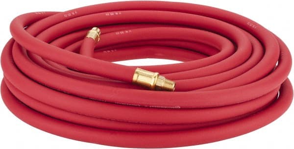 Continental ContiTech - 3/8" ID x 0.7" OD 50' Long Multipurpose Air Hose - MNPT x MNPT Ends, 250 Working psi, -40 to 190°F, 1/4" Fitting, Red - Exact Tooling