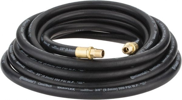 Continental ContiTech - 3/8" ID x 0.688" OD 25' Long Oil Resistant Air Hose - MNPT x MNPT Ends, 300 Working psi, -20 to 190°F, 1/4" Fitting, Black - Exact Tooling