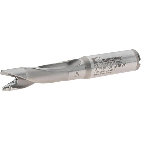 Kennametal - 16 to 16.99mm Diam, 3xD, 51mm Max Depth, 18mm Shank Diam, 70mm Flute, 122mm OAL, Replaceable Tip Drill - KTIP1600HPM Insert, U Seat Size, Series KenTIP - Exact Tooling