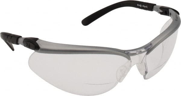 3M - +1.5, Clear Lenses, Scratch Resistant, Framed Magnifying Safety Glasses - UV Protection, Adjustable Temples, Silver/Black Plastic Frame, ANSI Z87.1-2010 - Exact Tooling