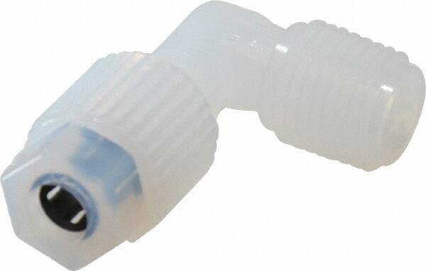 NewAge Industries - 1/4" Tube OD, PFA PTFE Plastic Compression Tube Male Elbow - 1/4 NPT Pipe, 500°F Max, 1/4 Thread - Exact Tooling