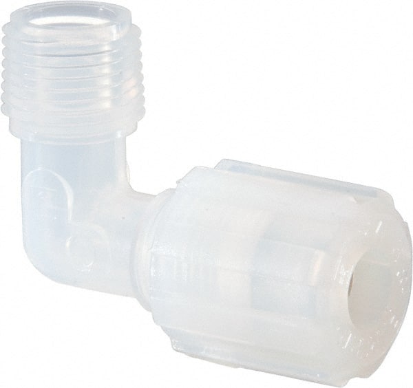 NewAge Industries - 3/8" Tube OD, PFA PTFE Plastic Compression Tube Male Elbow - 3/8 NPT Pipe, 500°F Max, 3/8 Thread - Exact Tooling