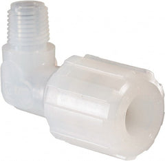 NewAge Industries - 1/2" Tube OD, PFA PTFE Plastic Compression Tube Male Elbow - 1/4 NPT Pipe, 500°F Max, 1/4 Thread - Exact Tooling