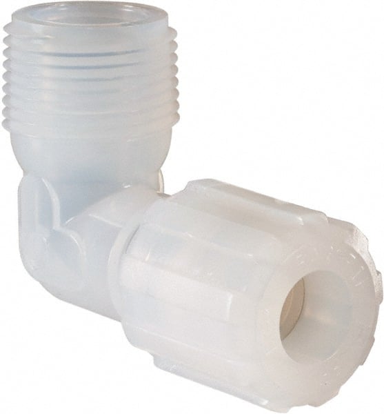 NewAge Industries - 1/2" Tube OD, PFA PTFE Plastic Compression Tube Male Elbow - 3/4 NPT Pipe, 500°F Max, 3/4 Thread - Exact Tooling