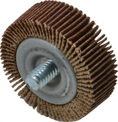 Merit Abrasives - 1-1/2" Diam x 1/2" Face Width, Medium Aluminum Oxide Coated Mounted Flap Wheel - 1/4-20 Threaded Mount, 80 Grit, 25,000 Max RPM - Exact Tooling
