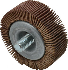 Merit Abrasives - 1-1/2" Diam x 1/2" Face Width, Fine Aluminum Oxide Coated Mounted Flap Wheel - 1/4-20 Threaded Mount, 120 Grit, 25,000 Max RPM - Exact Tooling