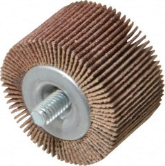 Merit Abrasives - 1-1/2" Diam x 1" Face Width, Medium Aluminum Oxide Coated Mounted Flap Wheel - 1/4-20 Threaded Mount, 80 Grit, 25,000 Max RPM - Exact Tooling