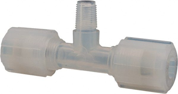 NewAge Industries - 1/4" Tube OD, PFA PTFE Plastic Compression Tube Male Branch Tee - 3/8 NPT Pipe, 500°F Max, 3/8 Thread - Exact Tooling
