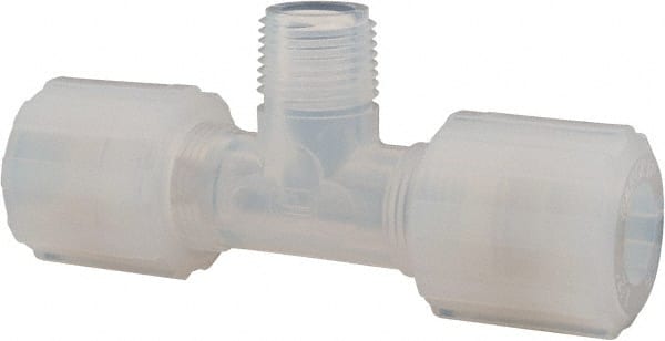 NewAge Industries - 1/2" Tube OD, PFA PTFE Plastic Compression Tube Male Branch Tee - 3/8 NPT Pipe, 500°F Max, 3/8 Thread - Exact Tooling
