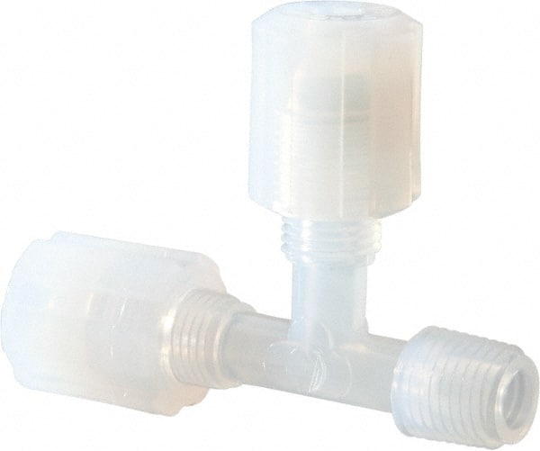 NewAge Industries - 1/4" Tube OD, PFA PTFE Plastic Compression Tube Male Run Tee - 1/4 NPT Pipe, 500°F Max, 1/4 Thread - Exact Tooling