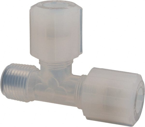 NewAge Industries - 1/2" Tube OD, PFA PTFE Plastic Compression Tube Male Run Tee - 1/2 NPT Pipe, 500°F Max, 1/2 Thread - Exact Tooling