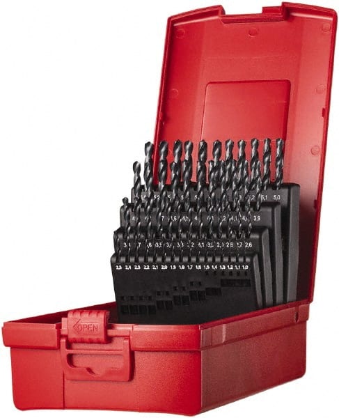 DORMER - 1 to 6mm, 118° Point, Oxide Finish, High Speed Steel Jobber Length Drill Bit Set - Exact Tooling