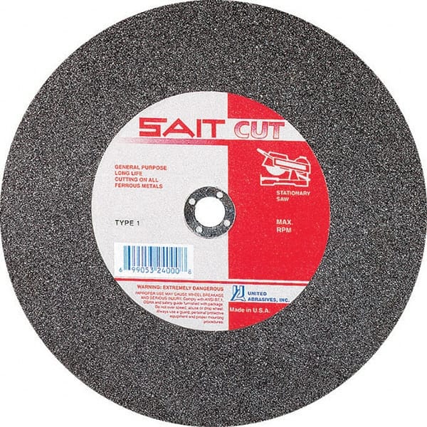 Sait - 10" 36 Grit Aluminum Oxide Cutoff Wheel - 1/8" Thick, 5/8" Arbor, 6,100 Max RPM, Use with Stationary Tools - Exact Tooling