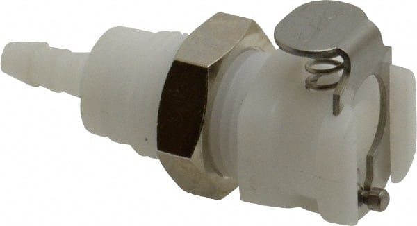 CPC Colder Products - 1/8" Nominal Flow, 1/8" ID, Female, Panel Mount Hose Barb-Female Socket - 120 Max psi, -40 to 180°F, Acetal Coupling, Buna-N O-Ring - Exact Tooling