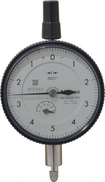 Mitutoyo - 0.05" Range, 0-5-0 Dial Reading, 0.0001" Graduation Dial Drop Indicator - 2-3/16" Dial, 0.01" Range per Revolution, 0.0002" Accuracy, Revolution Counter - Exact Tooling