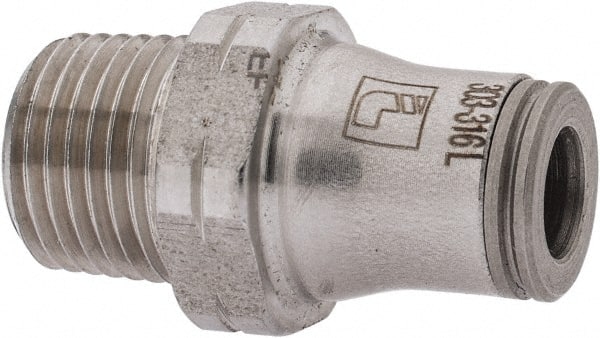 Legris - 3/16" Outside Diam, 1/8 NPT, Stainless Steel Push-to-Connect Male Connector - 435 Max psi, Tube to Male NPT Connection, FKM O-Ring - Exact Tooling
