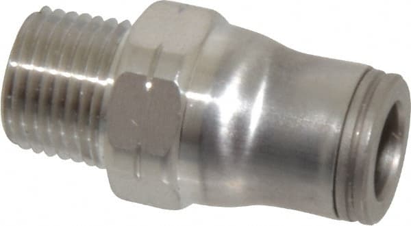Legris - 1/4" Outside Diam, 1/8 NPT, Stainless Steel Push-to-Connect Male Connector - 435 Max psi, Tube to Male NPT Connection, FKM O-Ring - Exact Tooling