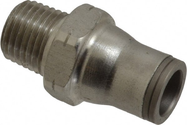 Legris - 3/8" Outside Diam, 1/4 NPT, Stainless Steel Push-to-Connect Male Connector - 435 Max psi, Tube to Male NPT Connection, FKM O-Ring - Exact Tooling