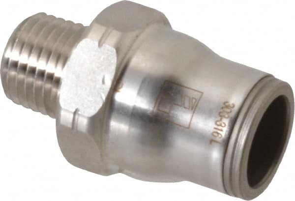Legris - 1/2" Outside Diam, 1/4 NPT, Stainless Steel Push-to-Connect Male Connector - 435 Max psi, Tube to Male NPT Connection, FKM O-Ring - Exact Tooling