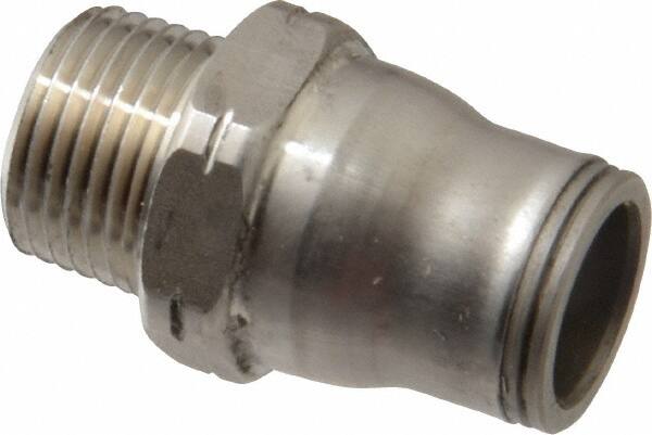 Legris - 1/2" Outside Diam, 3/8 NPT, Stainless Steel Push-to-Connect Male Connector - 435 Max psi, Tube to Male NPT Connection, FKM O-Ring - Exact Tooling