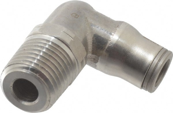 Legris - 1/4" Outside Diam, 1/4 NPT, Stainless Steel Push-to-Connect Male Elbow - 290 Max psi, Tube to Male NPT Connection, FKM O-Ring - Exact Tooling