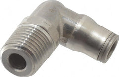 Legris - 1/4" Outside Diam, 1/4 NPT, Stainless Steel Push-to-Connect Male Elbow - 290 Max psi, Tube to Male NPT Connection, FKM O-Ring - Exact Tooling