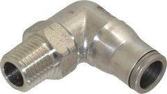 Legris - 3/8" Outside Diam, 1/4 NPT, Stainless Steel Push-to-Connect Male Elbow - 435 Max psi, Tube to Male NPT Connection, FKM O-Ring - Exact Tooling